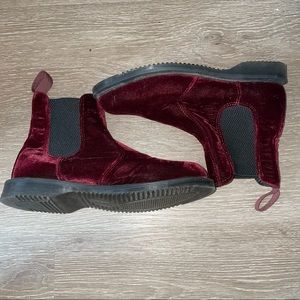 Doc Marten Cherry Red Velvet Flora Chelsea Boot